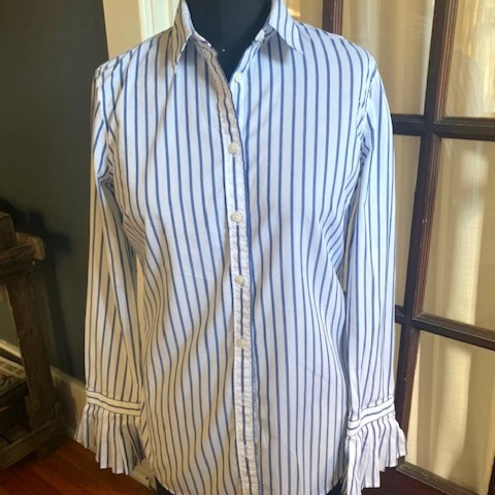 Tailored Blue and White Striped Button Up